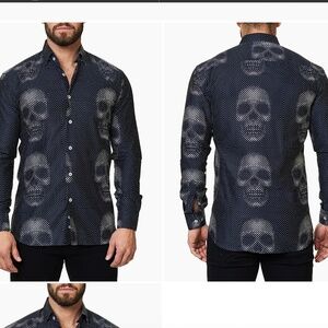 Maceoo Luxor Funky Skull Button Down Shirt Size Large